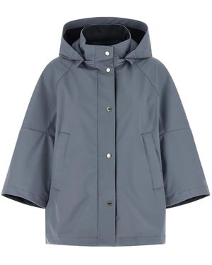 Moorer Removable Hood Flared Jacket - Blue
