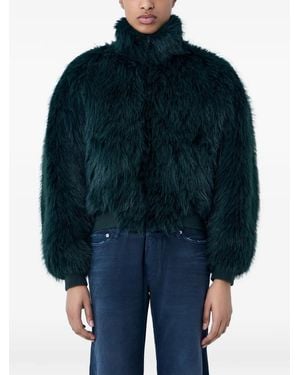 Balenciaga Faux-Fur Ribbed-Trim Jacket - Blue