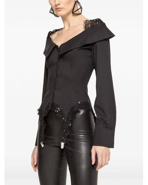 Nissa Lace-Trim Sequin-Embellished Shirt - Black