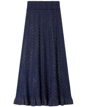 Sandro Rhinestone-Embellished Knit Maxi Skirt - Blue