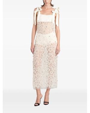 Siedres Tallula Floral-Appliqué Bow-Detail Dress - Natural