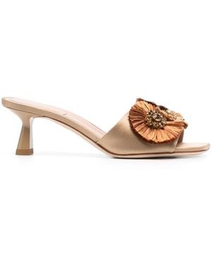 Alberta Ferretti 55Mm Floral-Appliqué Leather Mules - Brown