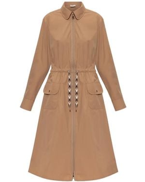 Moncler Drawstring-Waist Zip-Up Midi Dress - Natural