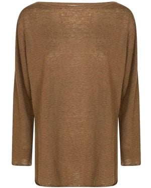 Alpha Studio Linen Neck Over Blouse - Brown