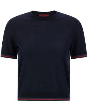 Gucci Camiseta con ribete Web Stripe - Azul