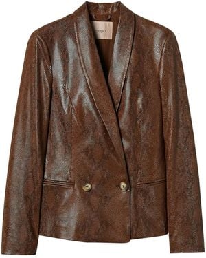 Twinset Lizard-Skin Effect Faux Leather Blazer - Brown