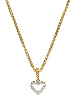 David Yurman 18K Micro Pavé Open Heart Diamond Pendant - Metallic