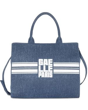 Gaelle Paris Maxi Shopper Banda Logo-Print Denim Tote Bag - Blue