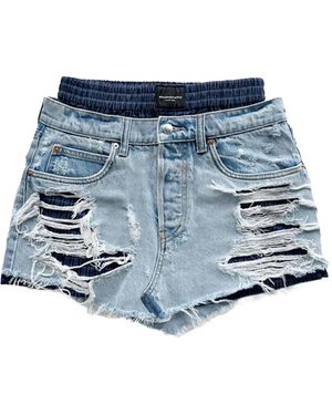 Alexander Wang Distressed-Denim Mini Skirt - Blauw