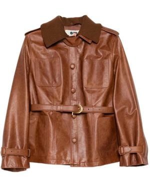 Ports 1961 Chaqueta De Piel Con Cinturón - Marrón
