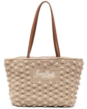 MC2 Saint Barth Crochet-Knit Logo-Embroidered Shoulder Bag - Natural