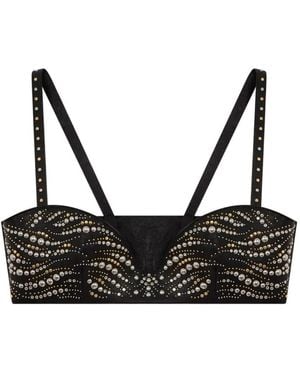 Roberto Cavalli Studded Calf Leather Top - Black