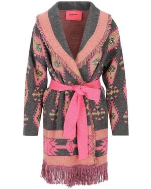 COLOUR MARKET® Geometric-Pattern Fringed Cardigan - Pink