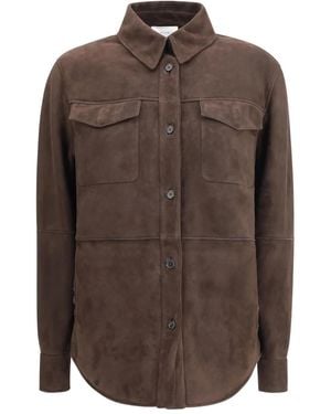 The Row Paneled Suede Shirt Jacket - Brown
