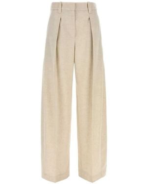 Brunello Cucinelli Pleated Wide-Leg Trousers - Natural