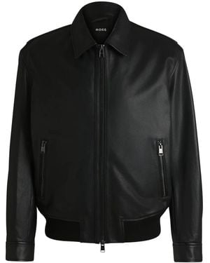 BOSS Leather Bomber Jacket - ブラック