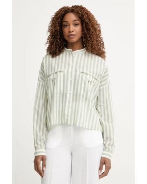 Benetton Vertical-Stripe Band-Collar Shirt - White