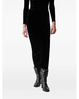 Vetements Velvet-Effect Logo-Embroidered Midi Skirt - Black