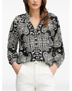 Ouí Paisley-Print V-Neck Blouse - Black
