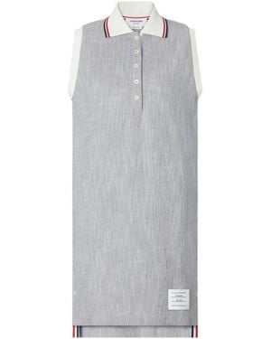 Thom Browne Sleeveless Tweed Polo Dress - Gray