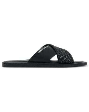 KARL LAGERFELD Woven Crossover-Strap Slides - Black