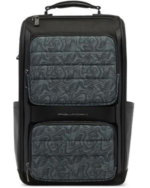 Piquadro Swirl-Print Quilted Backpack - Black