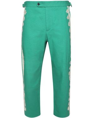 Bode Appliqué-Detailing Cotton Trousers - Green