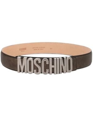 Moschino Logo-Lettering Leather Belt - White