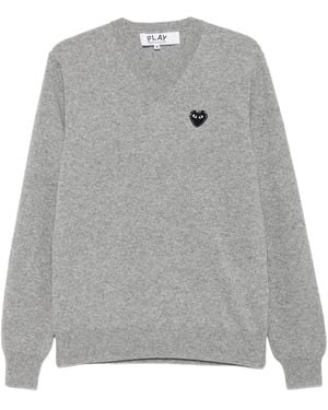 COMME DES GARÇONS PLAY Heart-Embellished V-Neck Sweater - Gray