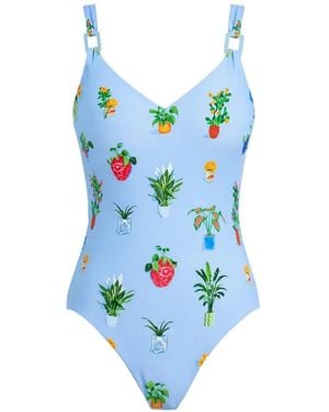 Seafolly Playa Bonita Dd Floral V-Neck Swimsuit - Blue
