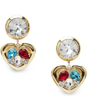Alessandra Rich Heart-Pendant Crystal-Embellished Earrings - Metallic