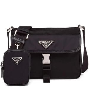 Prada Schultertasche Mit Einsätzen Aus Re-Nylon - Schwarz
