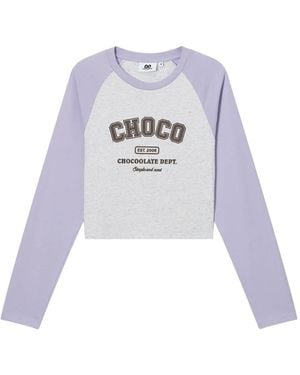 Chocoolate Raglan-Sleeve Cropped Sweatshirt - White