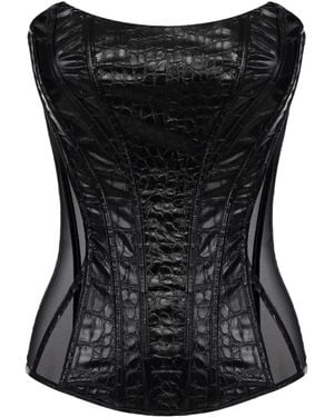 Elisabetta Franchi Crocodile-Effect Corset Top - Black