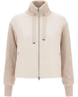 Herno Knitted-Panel Zip-Up Jacket - Natural