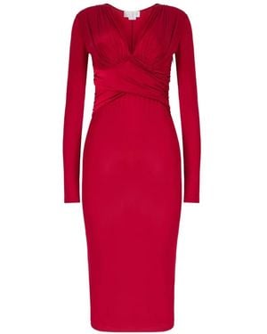 Genny Robe Mi-Longue À Col V - Red