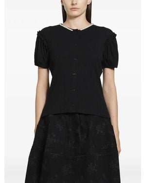 Simone Rocha Pointelle Puff-Sleeve Blouse - Black