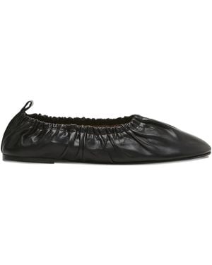 Flattered Gathered-Leather Ballet Flats - Black