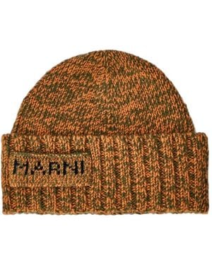 Marni Logo-Embroidered Ribbed-Knit Beanie Hat - Brown