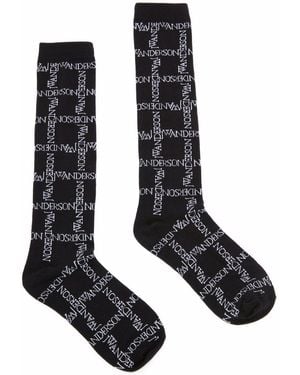 JW Anderson Logo Grid-Print Socks - Black