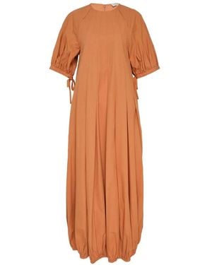 Lee Mathews Rennie Pleated Puff-Sleeve Midi Dress - Orange