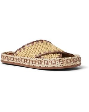 Fendi Crossover Woven Flat Sandals - White