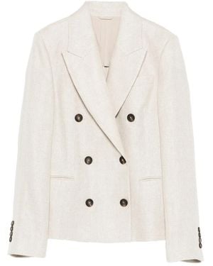 Brunello Cucinelli ボタン ヘリンボーンコート - ホワイト