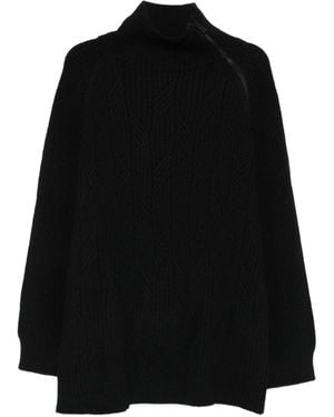 Yohji Yamamoto ケーブルニット ハイネックセーター - ブラック