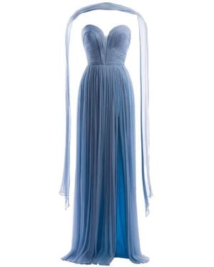 IMROSKA Vestido Largo Iris Palabra De Honor Plisado - Azul