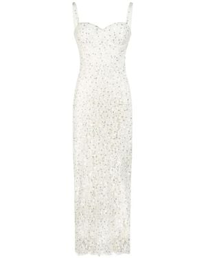 Adamaris Sequin-Embroidered Lace-Trimmed Midi Dress - White