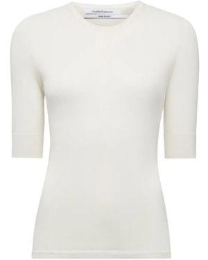 Another Tomorrow Ribbed-Neck Elbow-Sleeve Jumper - White