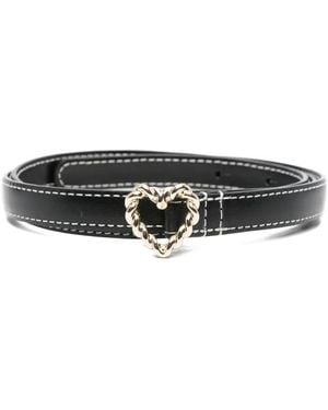 Maje Heart-Buckle Leather Belt - White