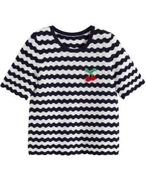 Chinti & Parker Crochet Cherry T-Shirt - Blue