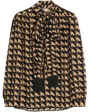 Valentino Garavani Elephant Print Bow Neck Blouse - Black